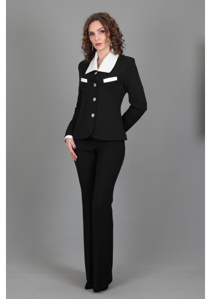 Garnili Ceket & İspanyol Paça Pantolon Takım-Siyah modelleri