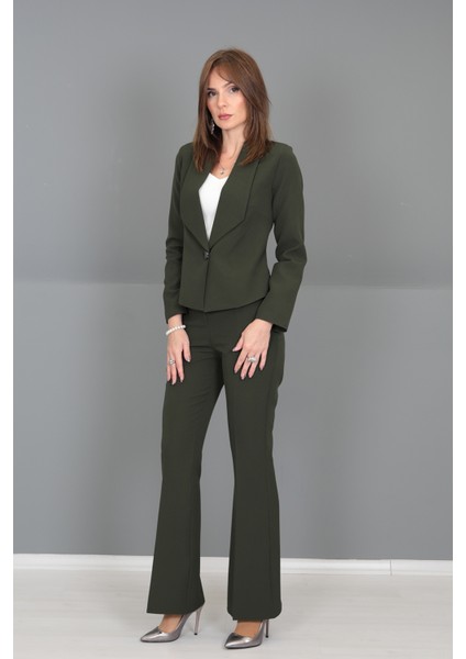 Mini Ceket & Ispanyol Paça Pantolon Takım-Haki