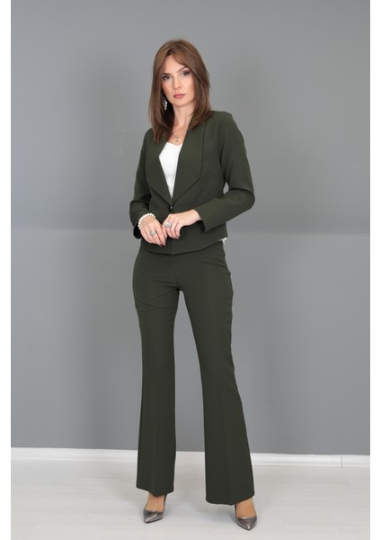 Mini Ceket & Ispanyol Paça Pantolon Takım-Haki fiyatları