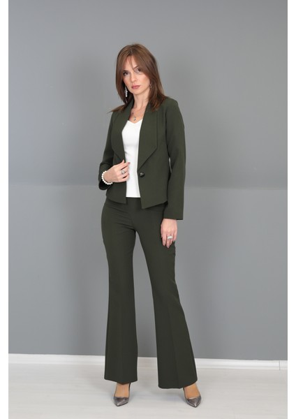 Mini Ceket & Ispanyol Paça Pantolon Takım-Haki modelleri