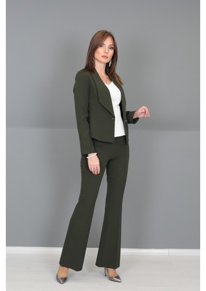Mini Ceket & Ispanyol Paça Pantolon Takım-Haki fırsatları