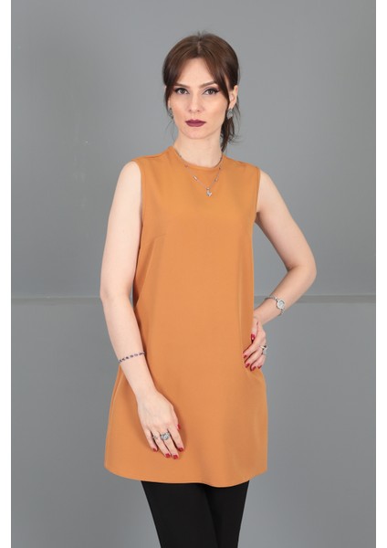 Sıfır Yaka Kolsuz Bluz-Taba fiyatları