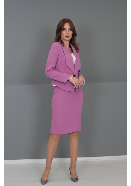 Amerikan Yaka Kısa Klasik Ceket & Düz Dar Etek-Leylak indirimleri