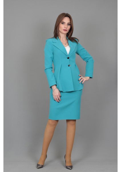 Yonca Ceket & Kalem Etek Takım-Turkuaz modelleri