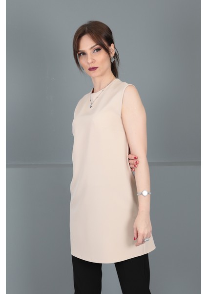 Sıfır Yaka Kolsuz Bluz-Vizon fiyatları
