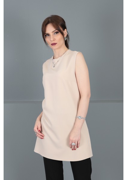 Sıfır Yaka Kolsuz Bluz-Vizon modelleri