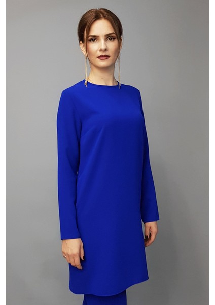 Sıfır Yaka Uzun Kol Bluz- Saks