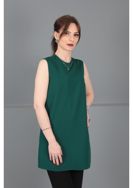 Sıfır Yaka Kolsuz Bluz-Zümrüt fiyatları