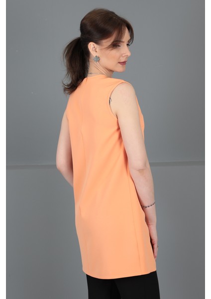 Sıfır Yaka Kolsuz Bluz-Şeftali fırsatları