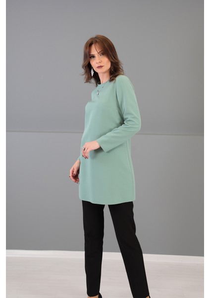 Sıfır Yaka Uzun Kol Bluz-Çağla fiyatları