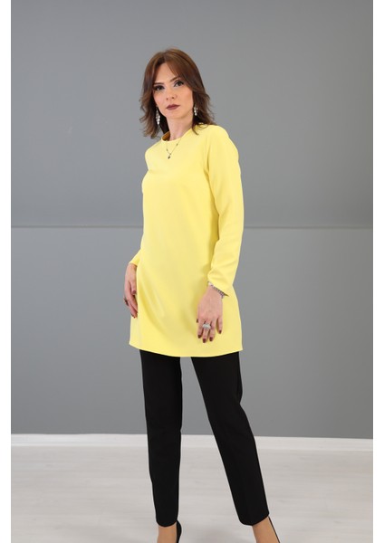 Sıfır Yaka Uzun Kol Bluz-Sarı fiyatları