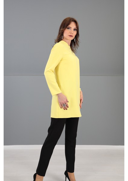 Sıfır Yaka Uzun Kol Bluz-Sarı modelleri