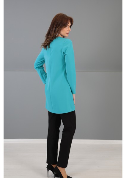 Sıfır Yaka Uzun Kol Bluz-Turkuaz fırsatları