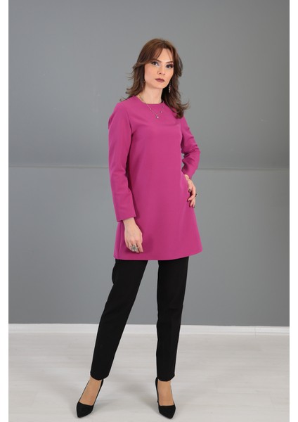 Sıfır Yaka Uzun Kol Bluz-Fuşya modelleri