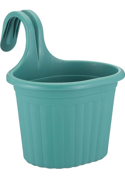 3 Litre Yeşil Askılı Balkon Saksısı Dekoratif Plastik Saksı Tombik No1