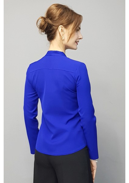 V Yaka Omuz Pileli Uzun Kol Bluz-Saks fırsatları