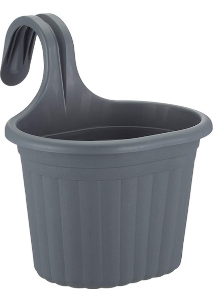 3 Litre Antrasit Gri Askılı Balkon Saksısı Dekoratif Plastik Saksı Tombik No1