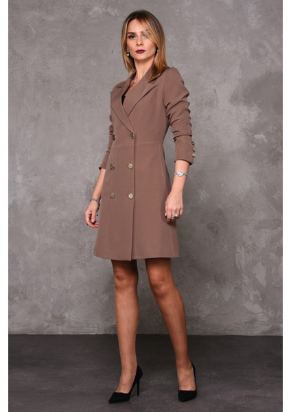 Erkek Yaka Kuruvaze Uzun Kol Elbise-Kahve fırsatları