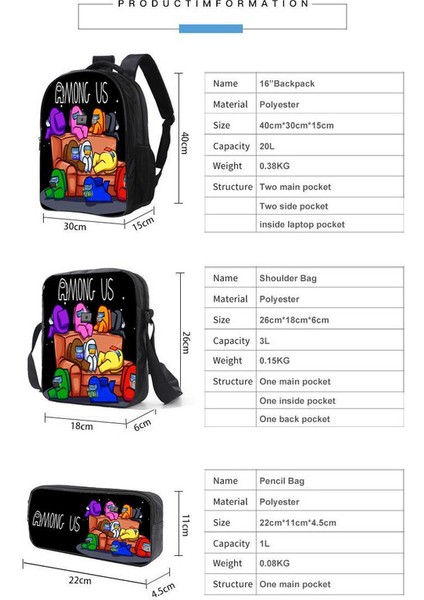 Boys Büyük Kapasiteli Sırt Çantası + Satchel + Kalem Kutusu (Yurt Dışından)