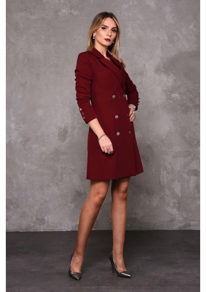 Erkek Yaka Kuruvaze Uzun Kol Elbise-Bordo modelleri