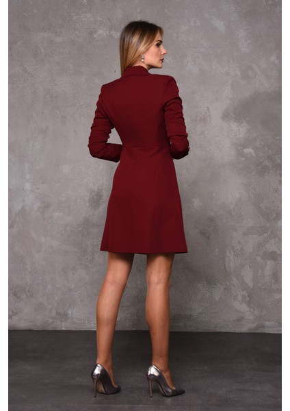 Erkek Yaka Kuruvaze Uzun Kol Elbise-Bordo fırsatları