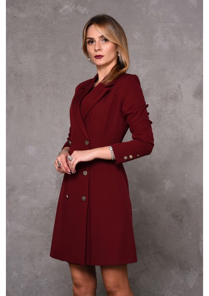 Erkek Yaka Kuruvaze Uzun Kol Elbise-Bordo indirimleri