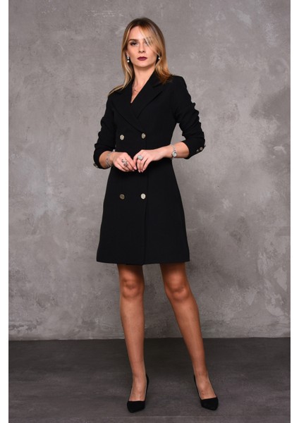 Erkek Yaka Kuruvaze Uzun Kol Elbise-Siyah fiyatları