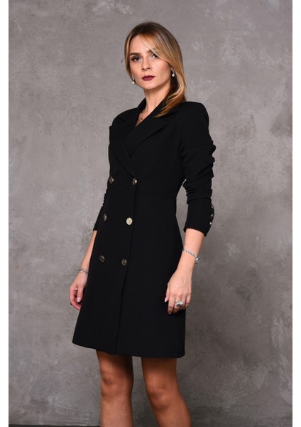 Erkek Yaka Kuruvaze Uzun Kol Elbise-Siyah modelleri