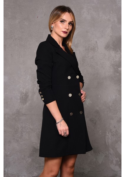 Erkek Yaka Kuruvaze Uzun Kol Elbise-Siyah fırsatları