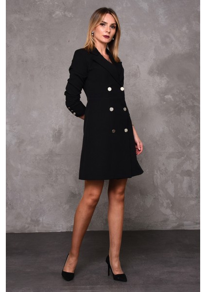 Erkek Yaka Kuruvaze Uzun Kol Elbise-Siyah indirimleri