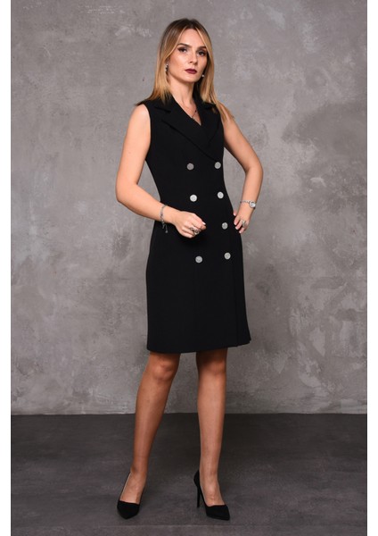 Erkek Yaka Kuruvaze Elbise-Siyah