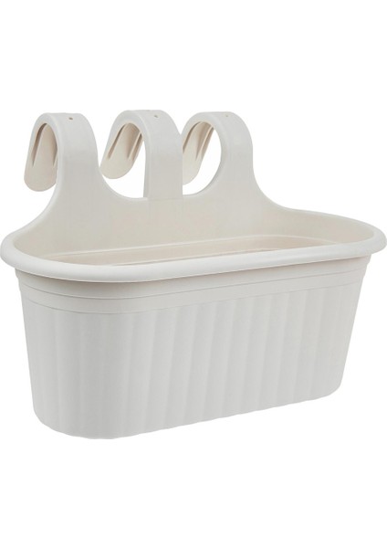 3 Adet 6,5 Litre Kirli Beyaz Askılı Balkon Küpeşte Saksısı Seti Plastik Askı Saksı Set Tombik No2