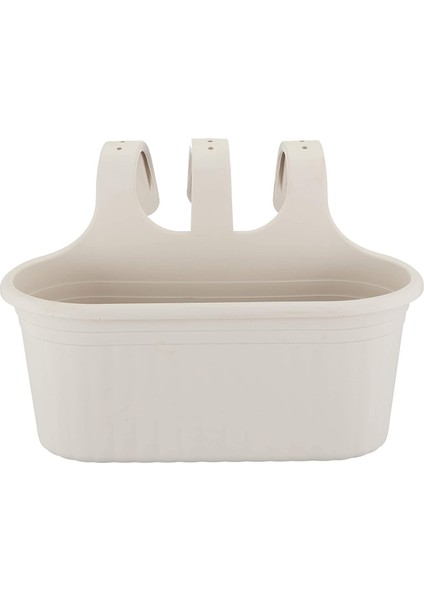3 Adet 6,5 Litre Kirli Beyaz Askılı Balkon Küpeşte Saksısı Seti Plastik Askı Saksı Set Tombik No2