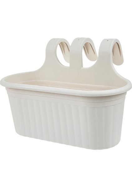 3 Adet 6,5 Litre Kirli Beyaz Askılı Balkon Küpeşte Saksısı Seti Plastik Askı Saksı Set Tombik No2