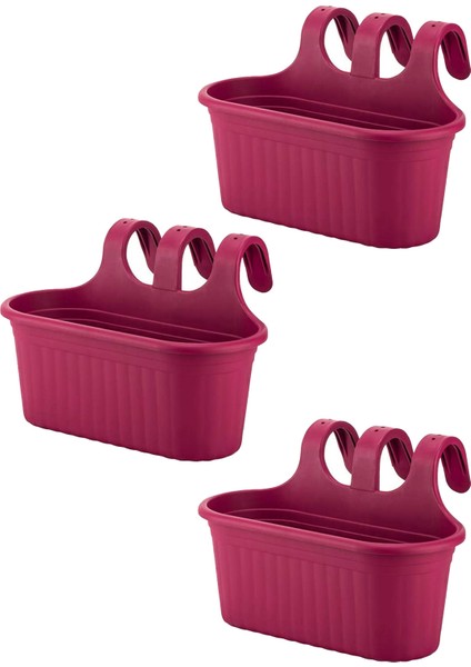 3 Adet 6,5 Litre Vişne Askılı Balkon Küpeşte Saksısı Seti Plastik Askı Saksı Set Tombik No2