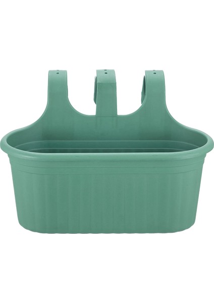 3 Adet 6,5 Litre Yeşil Askılı Balkon Küpeşte Saksısı Seti Plastik Askı Saksı Set Tombik No2