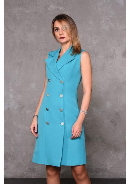 Erkek Yaka Kuruvaze Elbise-Turkuaz modelleri
