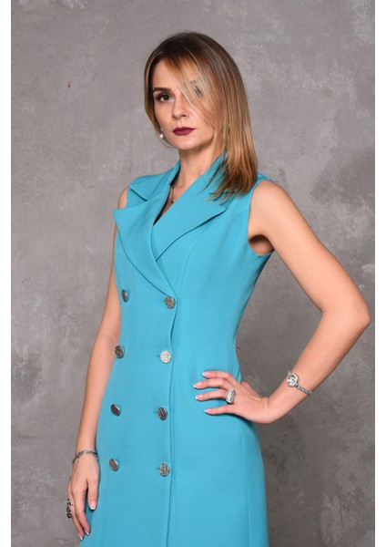 Erkek Yaka Kuruvaze Elbise-Turkuaz indirimleri