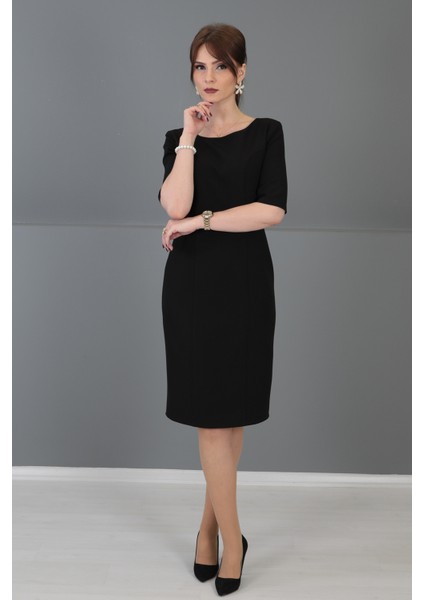 Kokteyl Kısa Kol Elbise-Siyah