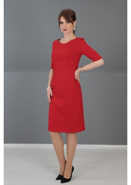 Kokteyl Kısa Kol Elbise-Kırmızı