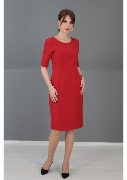 Kokteyl Kısa Kol Elbise-Kırmızı fiyatları