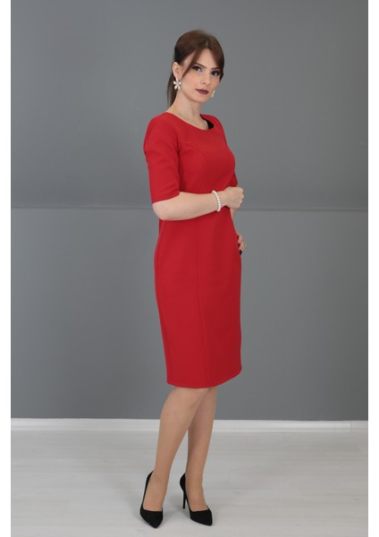 Kokteyl Kısa Kol Elbise-Kırmızı fırsatları