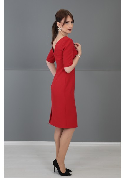Kokteyl Kısa Kol Elbise-Kırmızı indirimleri