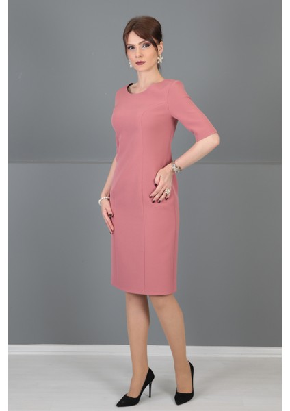 Kokteyl Kısa Kol Elbise-Gül Kurusu fiyatları