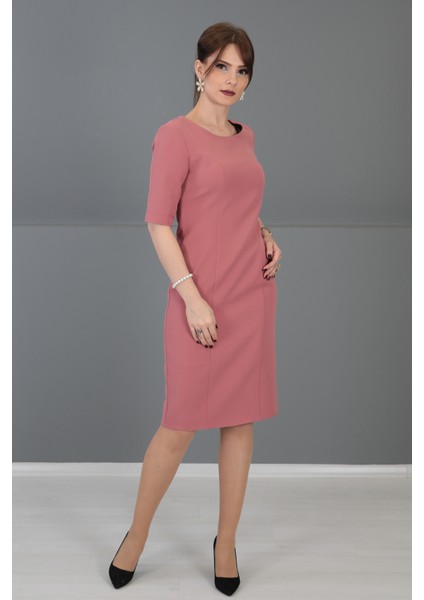 Kokteyl Kısa Kol Elbise-Gül Kurusu modelleri