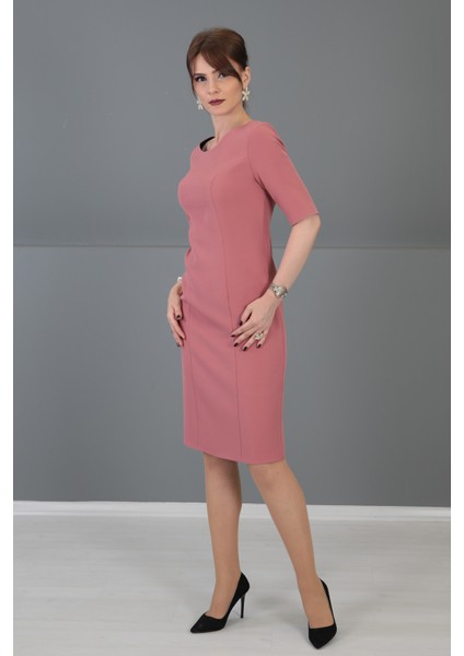 Kokteyl Kısa Kol Elbise-Gül Kurusu fırsatları