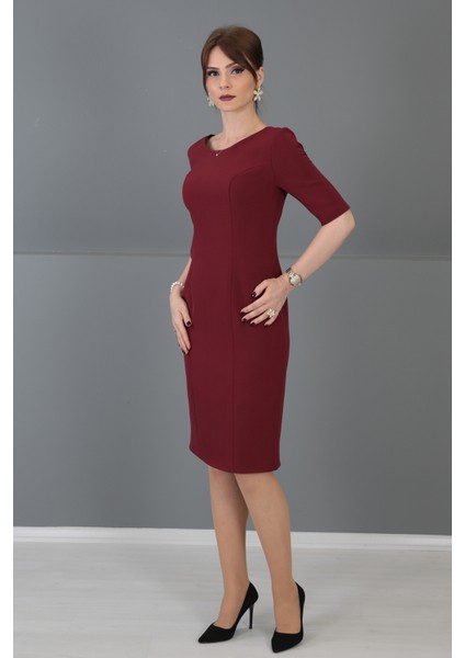 Kokteyl Kısa Kol Elbise-Bordo fiyatları