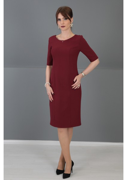 Kokteyl Kısa Kol Elbise-Bordo fırsatları
