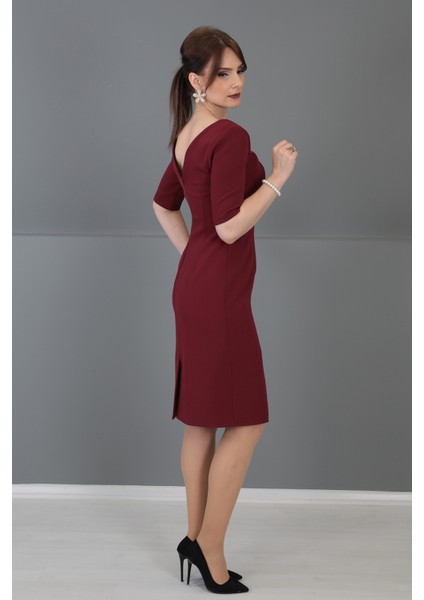 Kokteyl Kısa Kol Elbise-Bordo indirimleri
