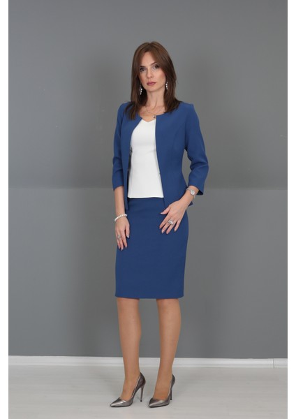 Düz Dar Etek-İndigo